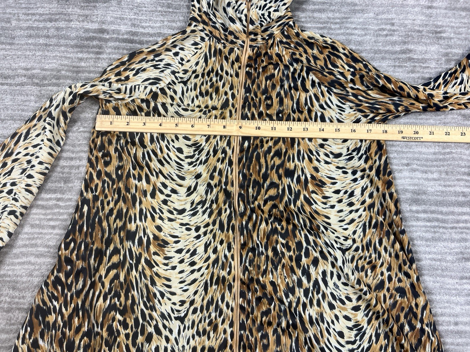 Vintage Elaine Sklar Dress Womens Med Brown Animal Print Long Sleeve Maxi Nylon