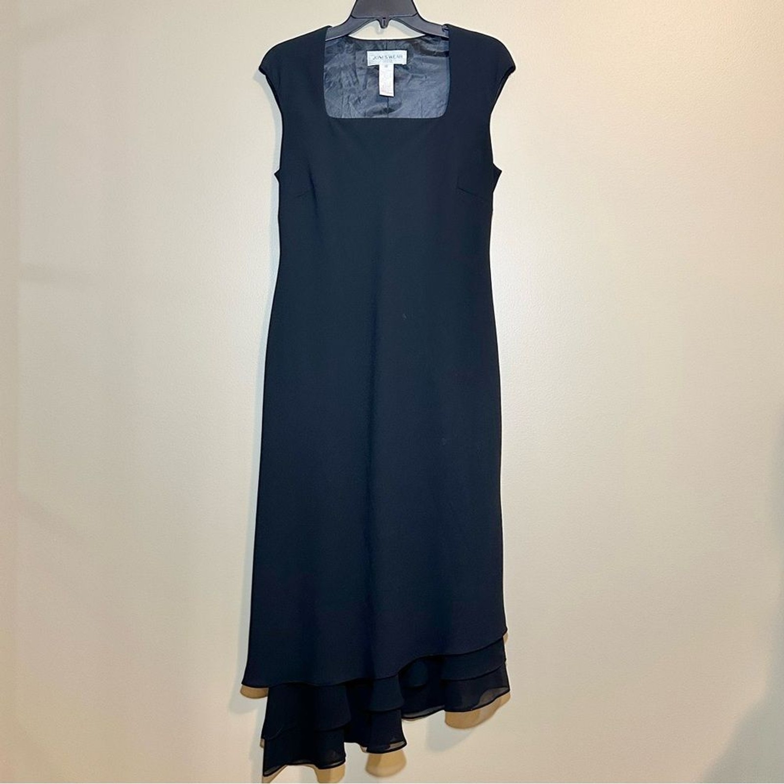 Vtg 90s Y2K Black Midi Dress Size 10 Dark Romantic Whimsygoth Asymmetrical Hem