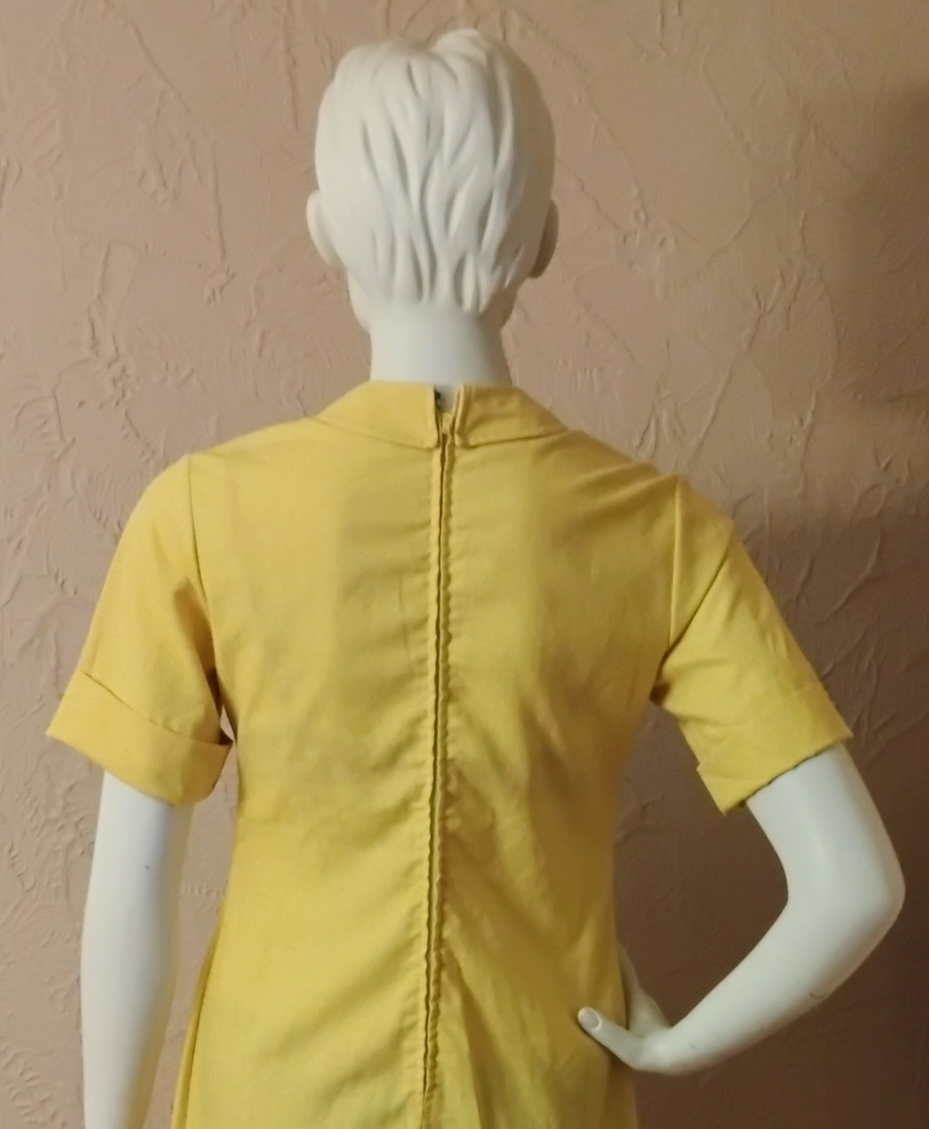 VTG 1970’s „the Art Shirt” Yellow Linen Pleated Ribbed Front Shirt Dress 9-10