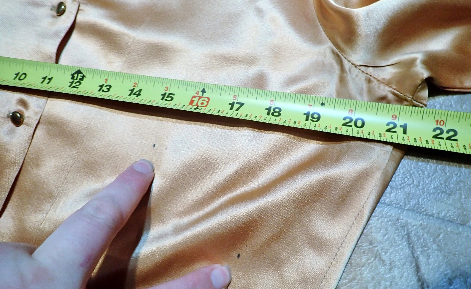 Vintage 50’s DALAS Peach Satin Shirt Jac Blouse Rockabilly Tailored M/L 42″ Bust