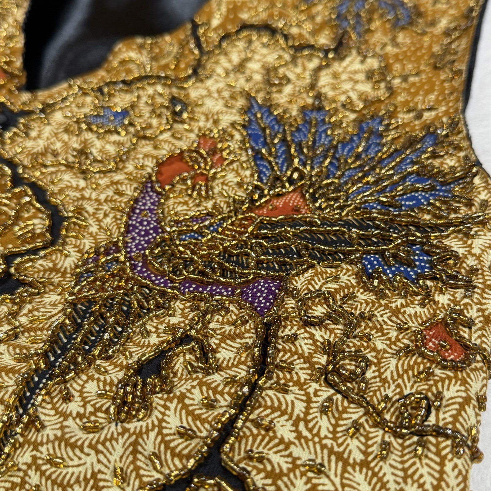 Kenar Vest Peacock Bird Gold Beaded Women’s Small Gypsy Art Deco Boho Vintage