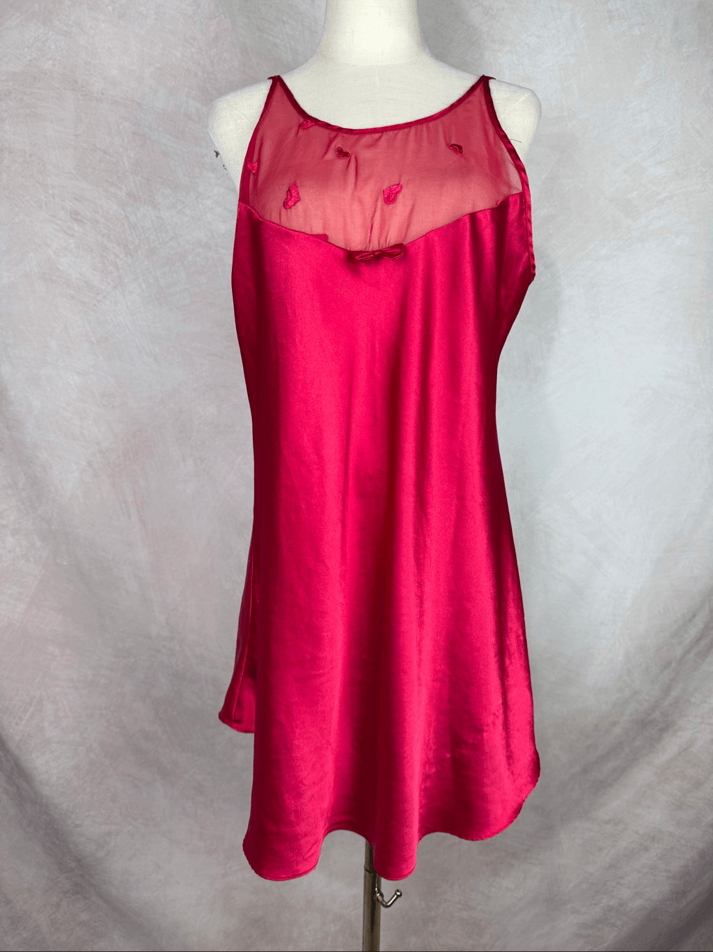 Vintage Dentelle Red Lingerie Slip Chemise Lingerie Dress M/L Hearts 1990s Y2K