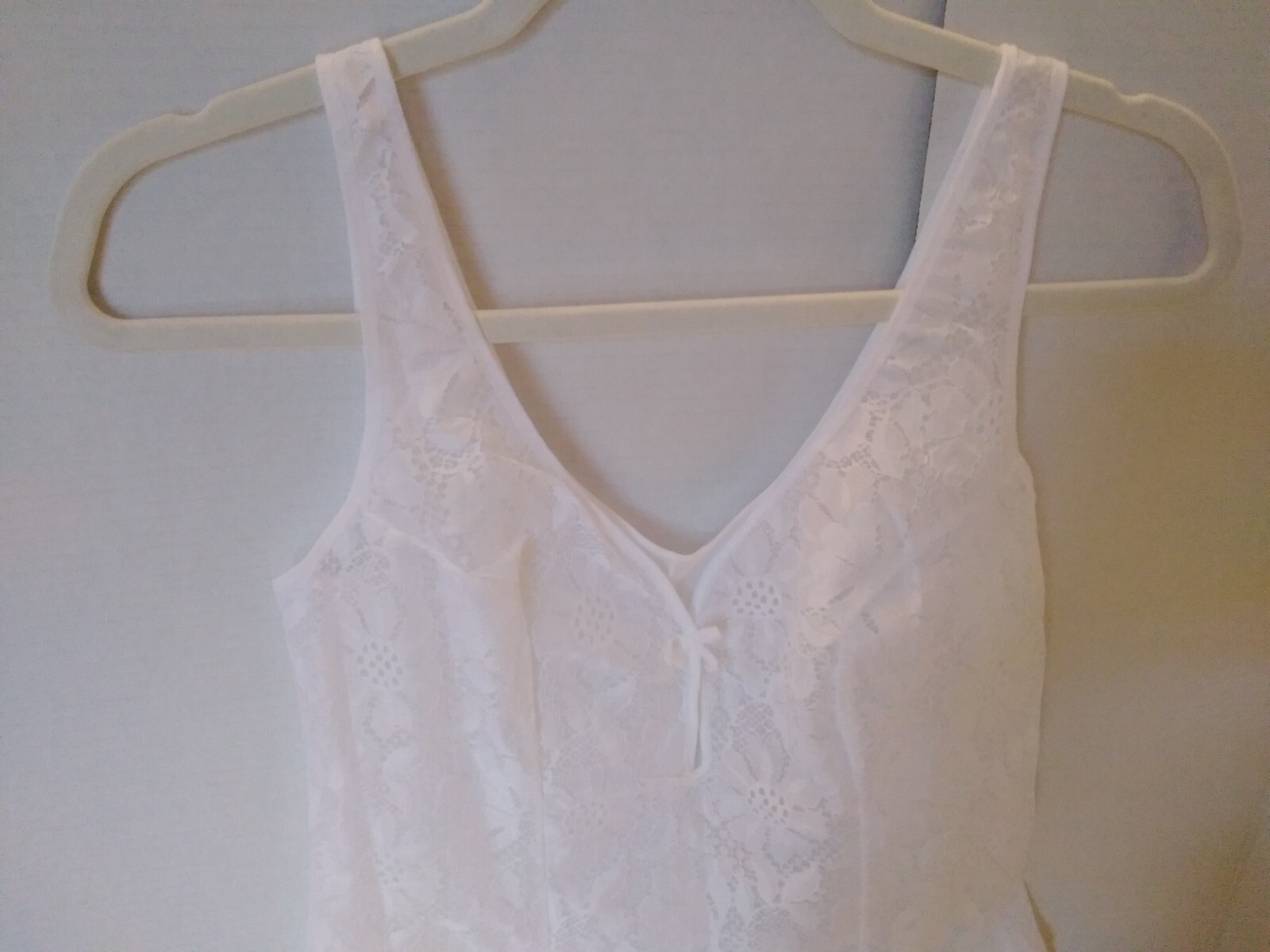 Vintage Full Slip Dress Chemise European SZ S-M White Full Front Lace