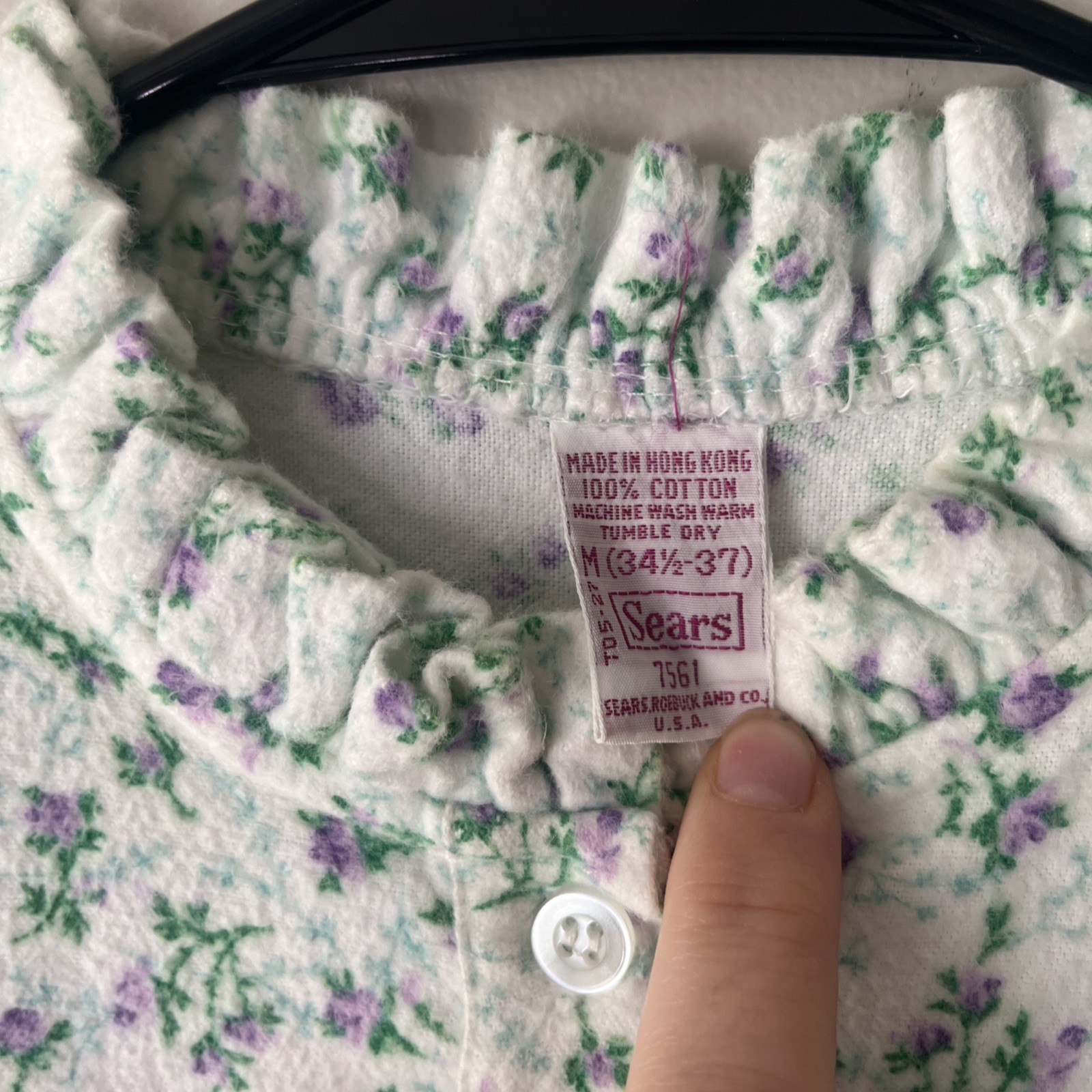 Vintage Sears Flannel Floral Long Sleeve Nightgown 7561 Medium 34 1/2-37