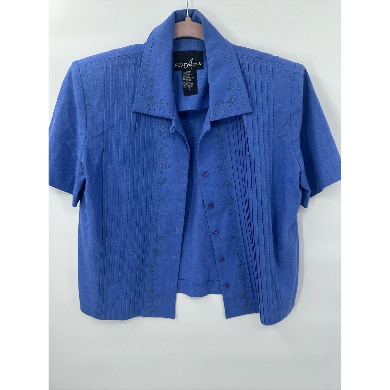 Vintage 90s Positive Attitude Blue Linen Blend Dress Jacket Set 6 NWOT 1180