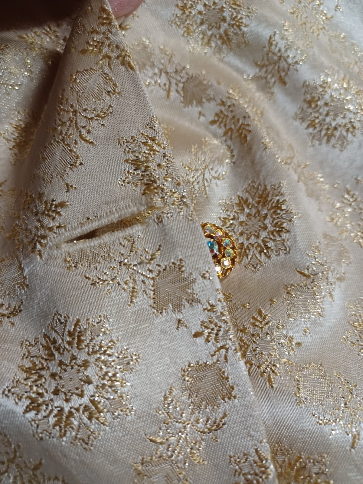 True VTG 1960s Mid-century Gold Brocade Dress Jacket Set Jackie Kennedy S/M MCM