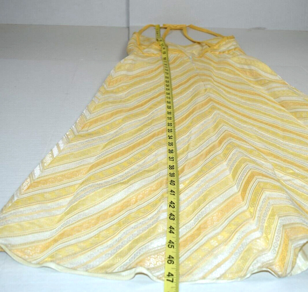Vintage Midi Dress Watters Size S/M 80s Shimmery Pearl Yellow Embroidered Lined