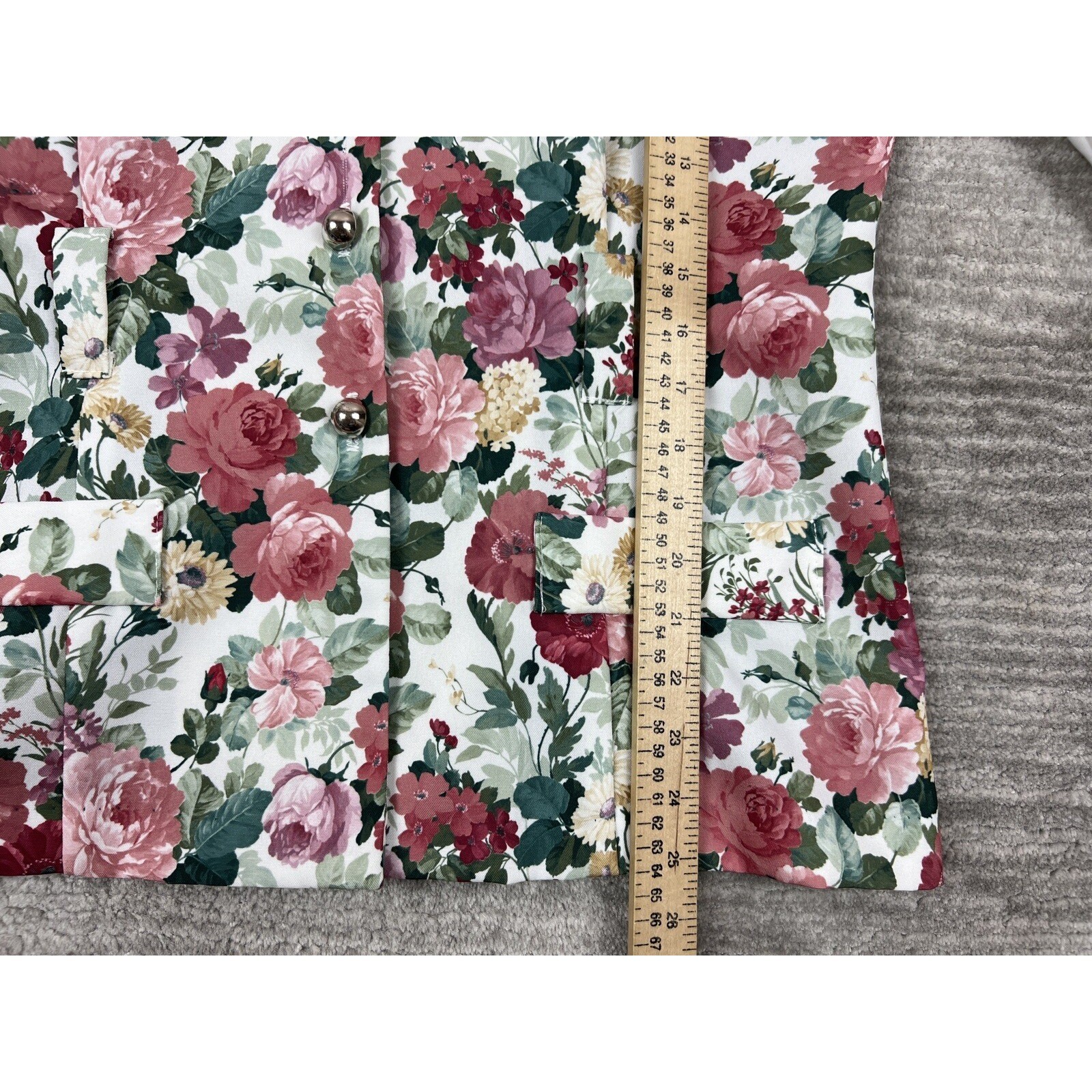 Classic Apparel Jacket Womens 12 White Floral Rose Print 3/4 Sleeve Button Front
