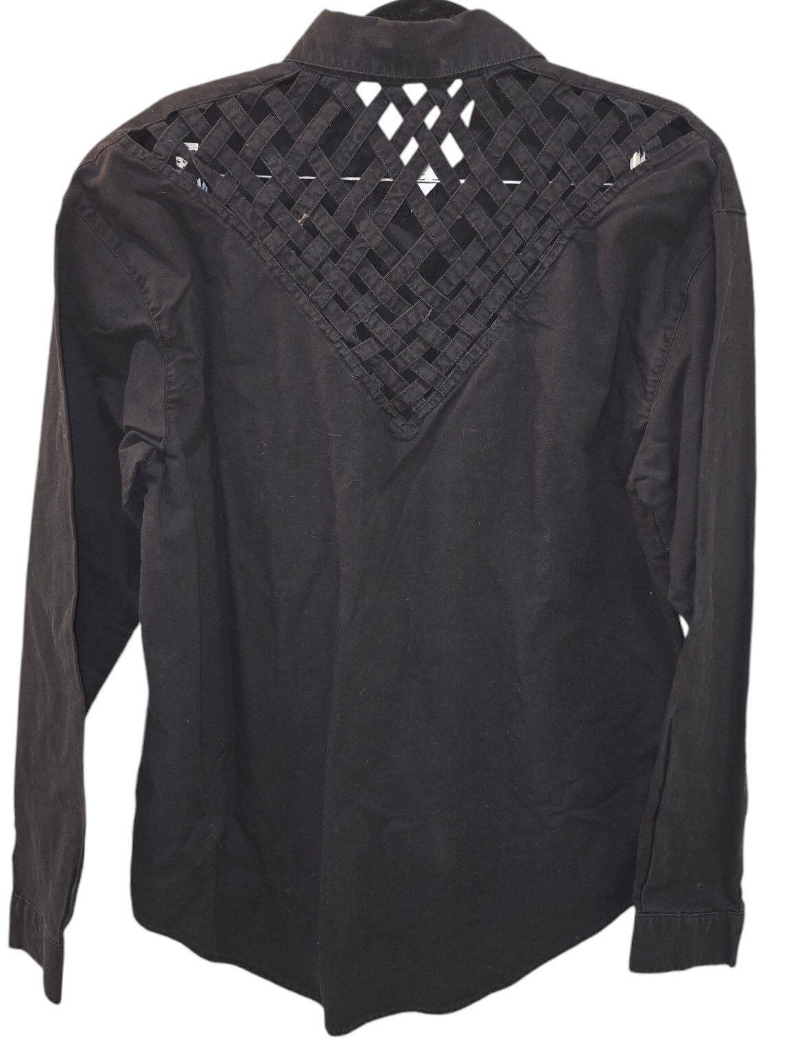 Vintage Western Shirt Womens Medium Lattice Back Cowgirl Front Flaps 90s