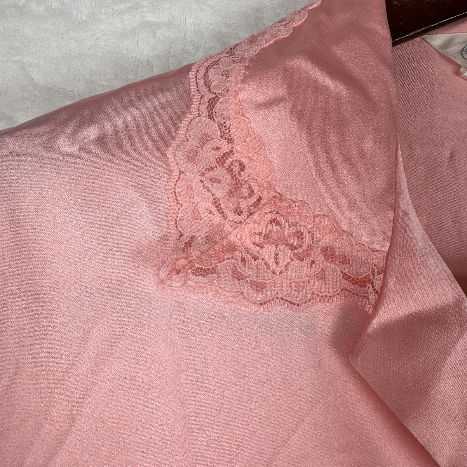 Vintage Jodie Arden Pink Satin Lace Sleep Shirt Nightgown L Loungewear