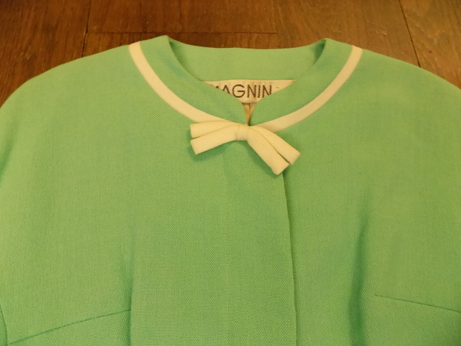 I.magnin & Co Jacket light Green White Piping & Bow ADORABLE Vtg Retro 1960s 60s