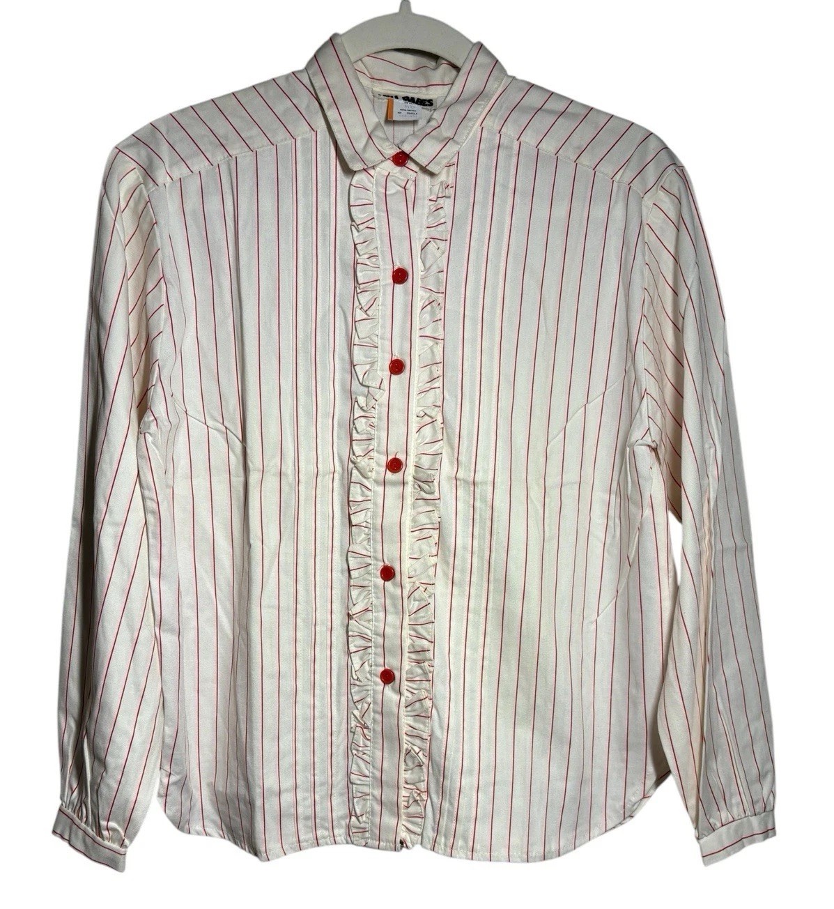 Vintage YOU BABES Striped Red White Long Sleeve Ruffle Trim Size Small New