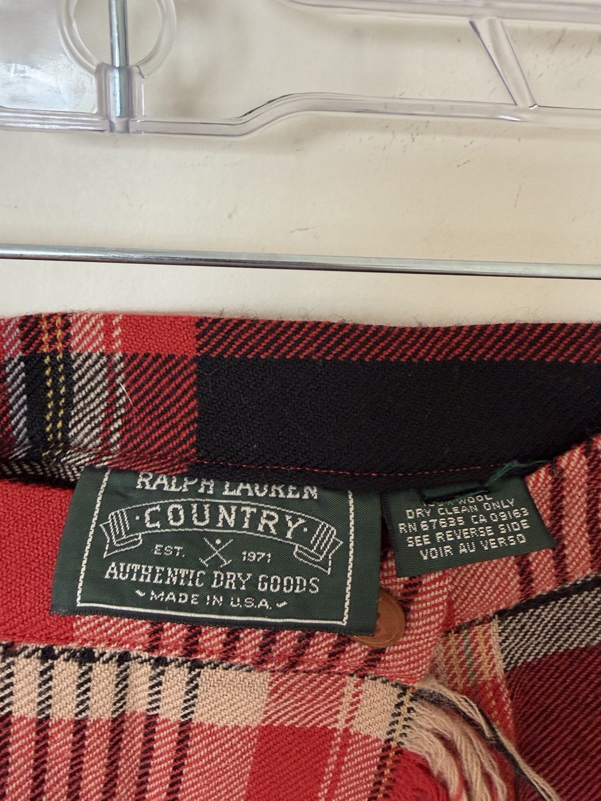 Vintage Ralph Lauren Country Plaid Wrap Wool Fringe Skirt, Sz S/M