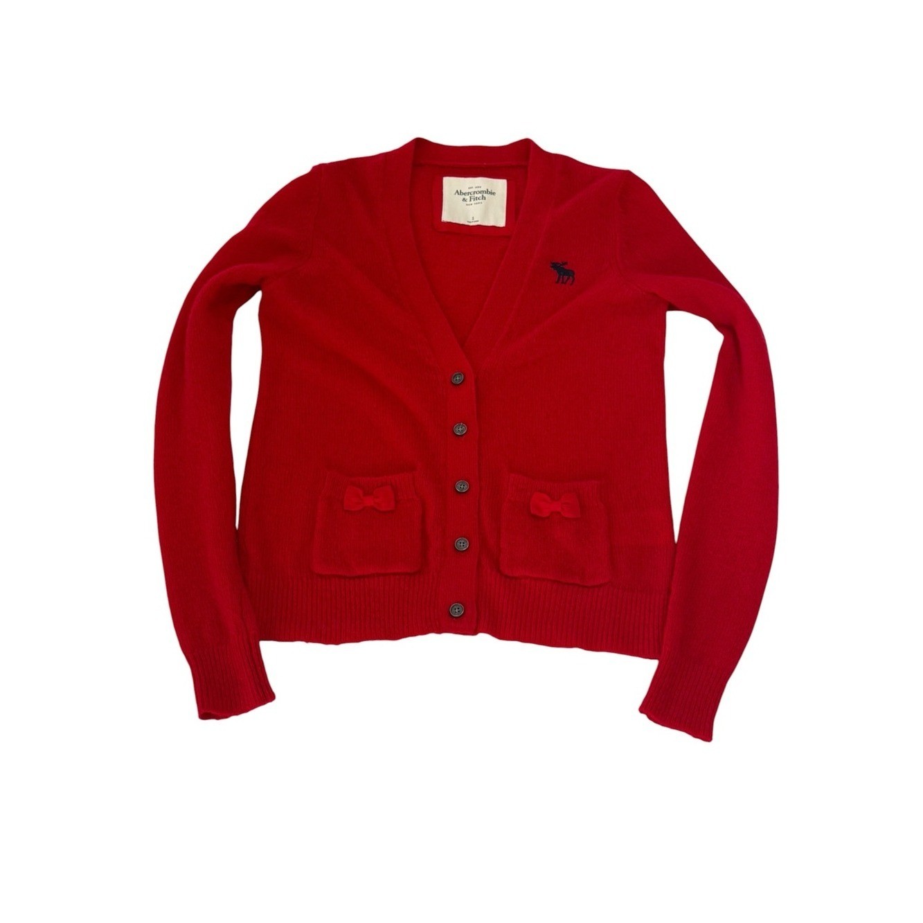 Abercrombie & Fitch Bright Red V-Neck Button Cardigan Womens Size Small Vintage