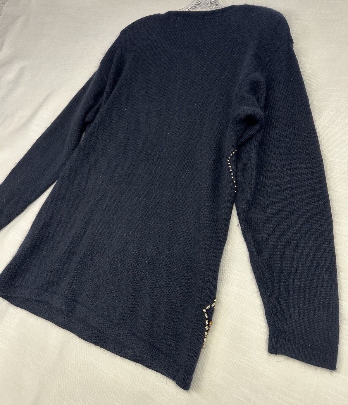 Vintage Karen Scott Women’s M Silk Wool Blend Jewel 80s 90s Glam Black Sweater
