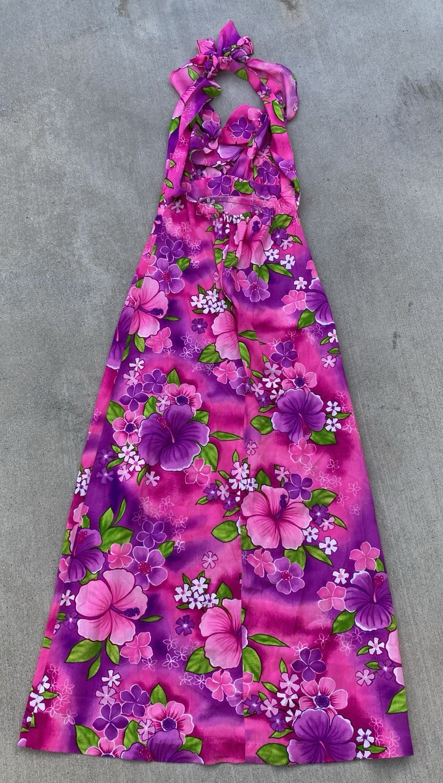 Vintage Pomare Hawaii Acrylic Hawaiian Halter Dress Ruffle Top Tiki Aloha Pink