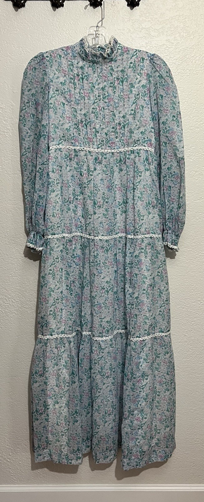 Vtg 1970s Sm English Tiered Prairie Pioneer Ccottagecore Maxi Jane Austen Dress