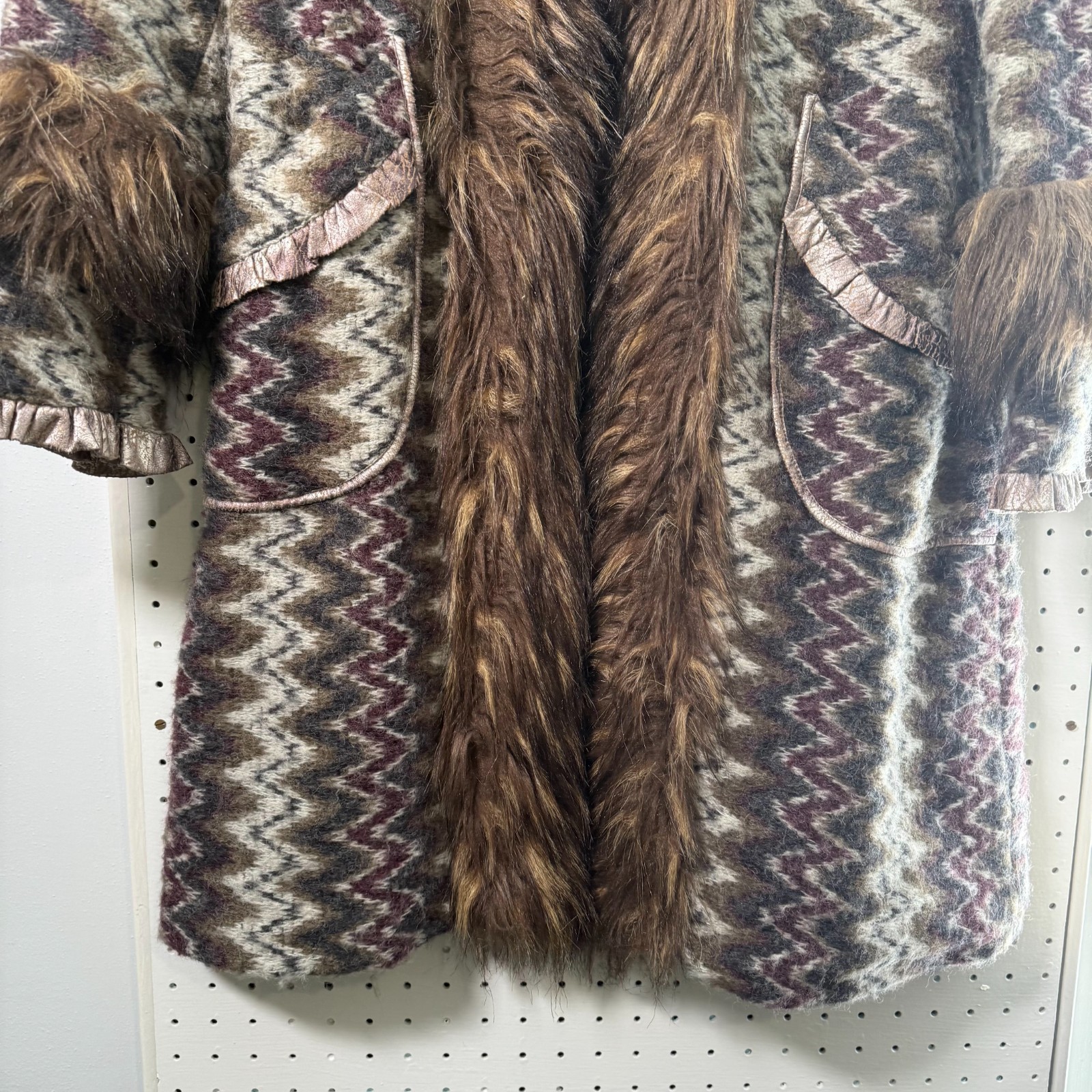 Vintage Boston Proper Faux Fur Trim Coat Women Wool Blend Jacket Medium Art