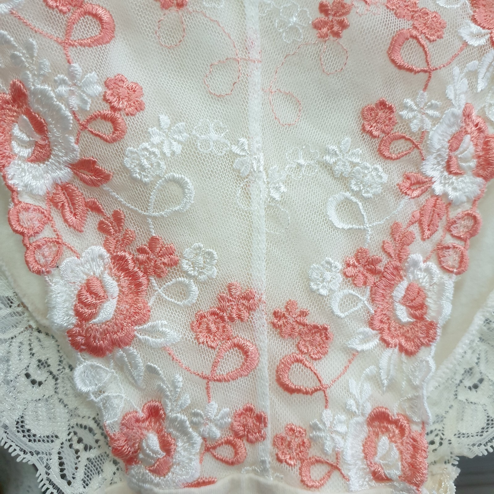 Vintage Ivory Cotton Panty Sissy Floral Nylon Lace Brief Size 9-10 Hip 44-47″