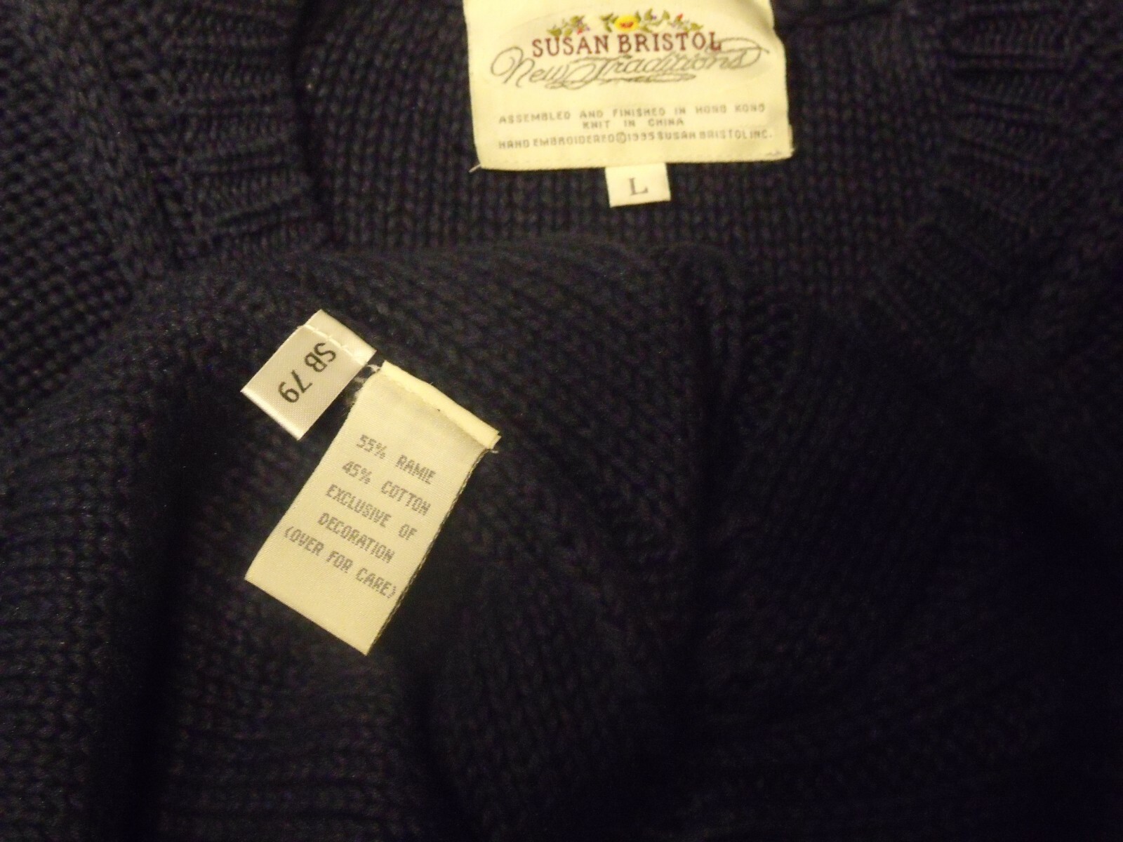 SUSAN BRISTOL L Embroidered Yachting Party Blue Sailing Sweater Vintage New Tags