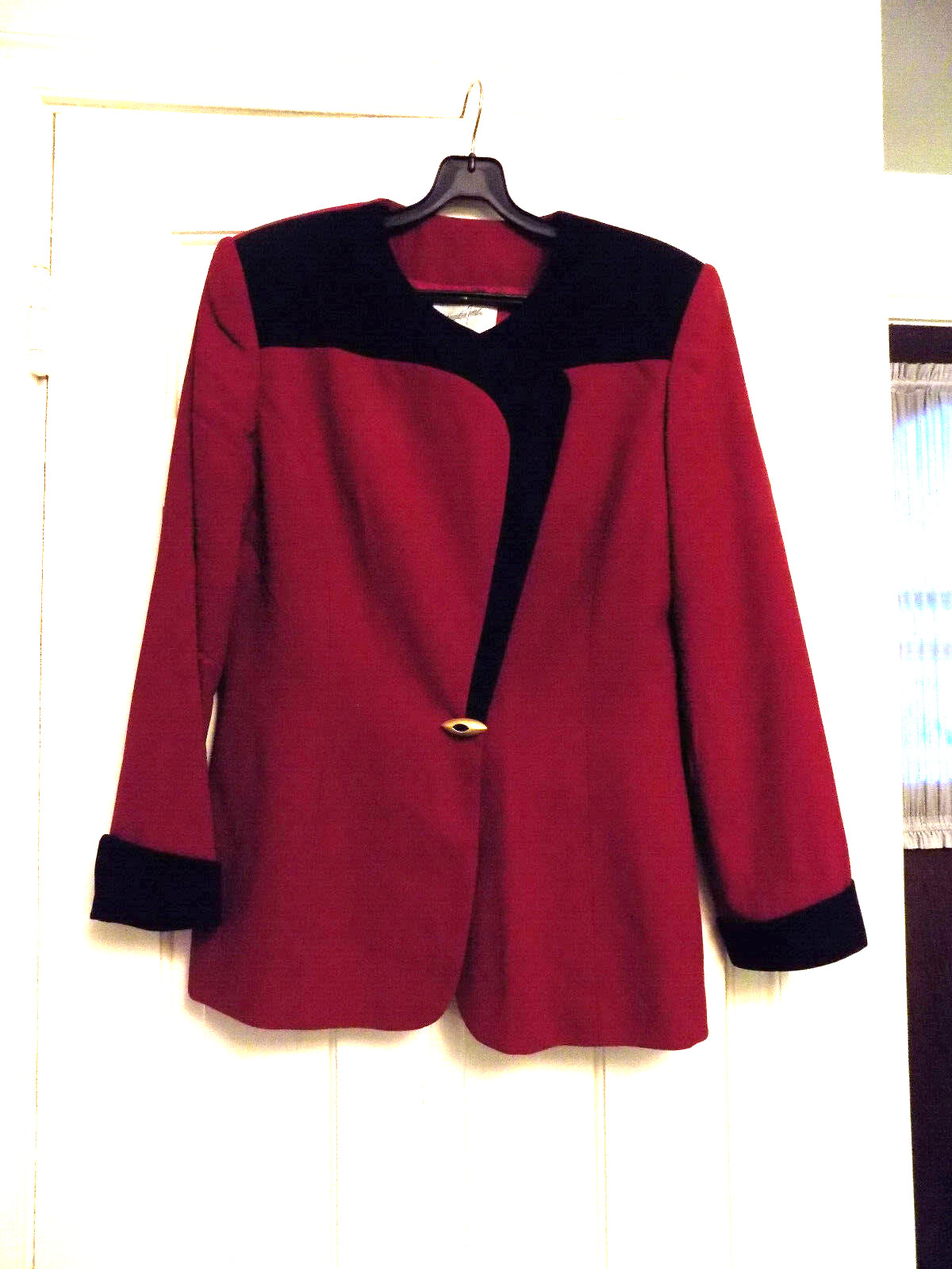 Vtg Jacqueline Ferrar FABULOUS Blazer Jacket Red Black Shoulder Pads sz 8 EUC