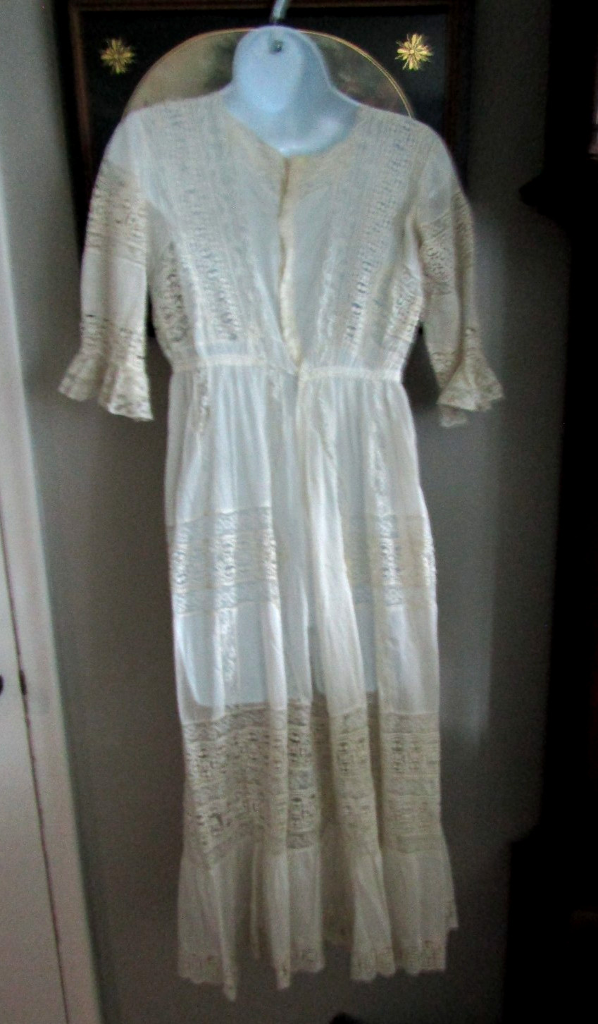 Vtg 1890’s Victorian Edwardian DAY DRESS Lace Cotton WONDERFUL Handmade Lace