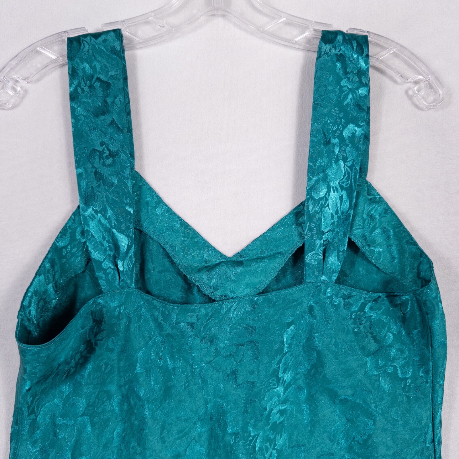 Vintage Circa 2000 Negligee Medium Teal Blue Floral Jacquard Slip Dress 90s Y2K
