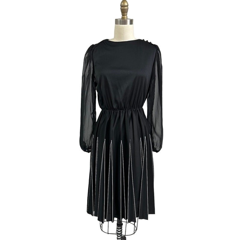 VTG 80s Riccardo Black White Pleated Skirt Dress Junya Style Sheer M