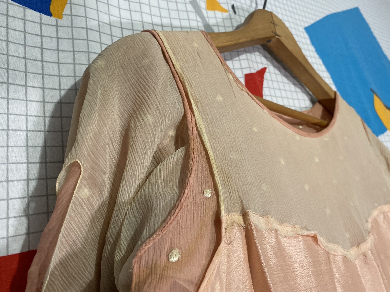 Vintage 20s Silk Flapper Dress Art Deco Drop Waist Asymmetrical Polka Dot Crepe