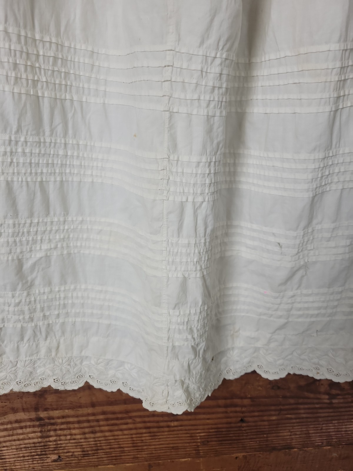 Vintage Antique Tiered Cotton Muslin Slip Skirt Pin Tucks Embroidered Lace