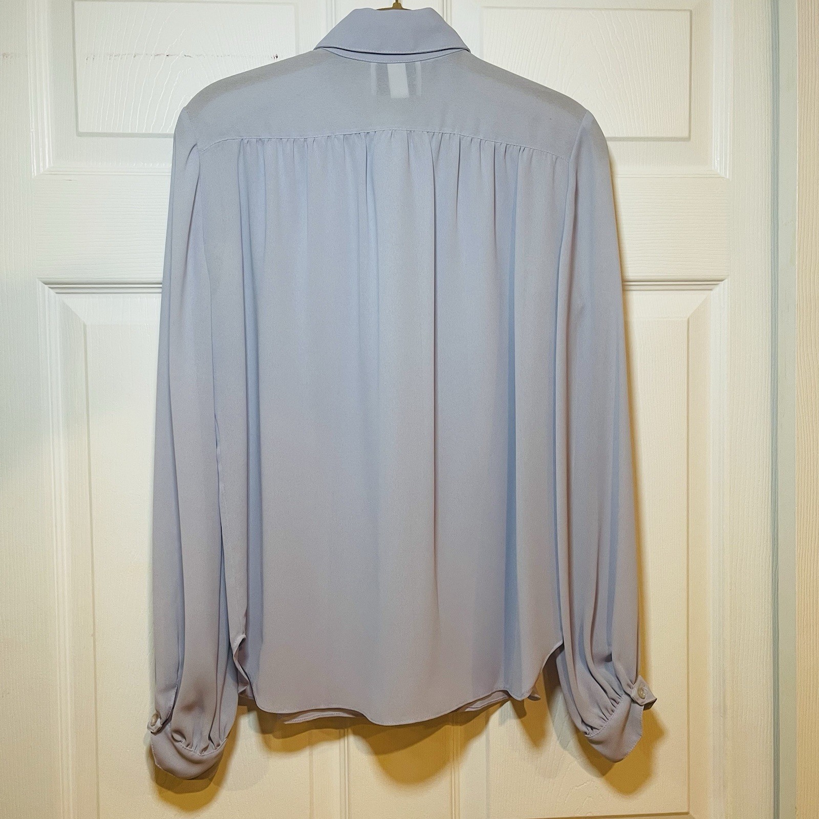 Vtg Frere Jacques Pastel Periwinkle 70’s 80’s Blouse Rosette Flower Accent Sz 8