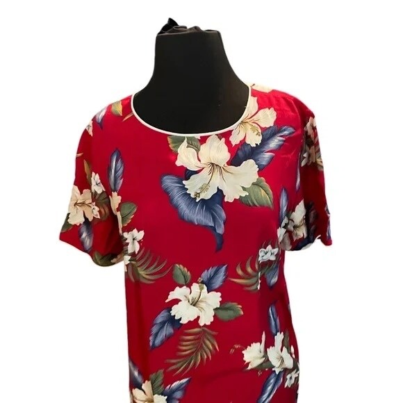 Iolani Hawaii Vintage 80s Red Multicolor Floral Print Maxi Women’s Dress Small