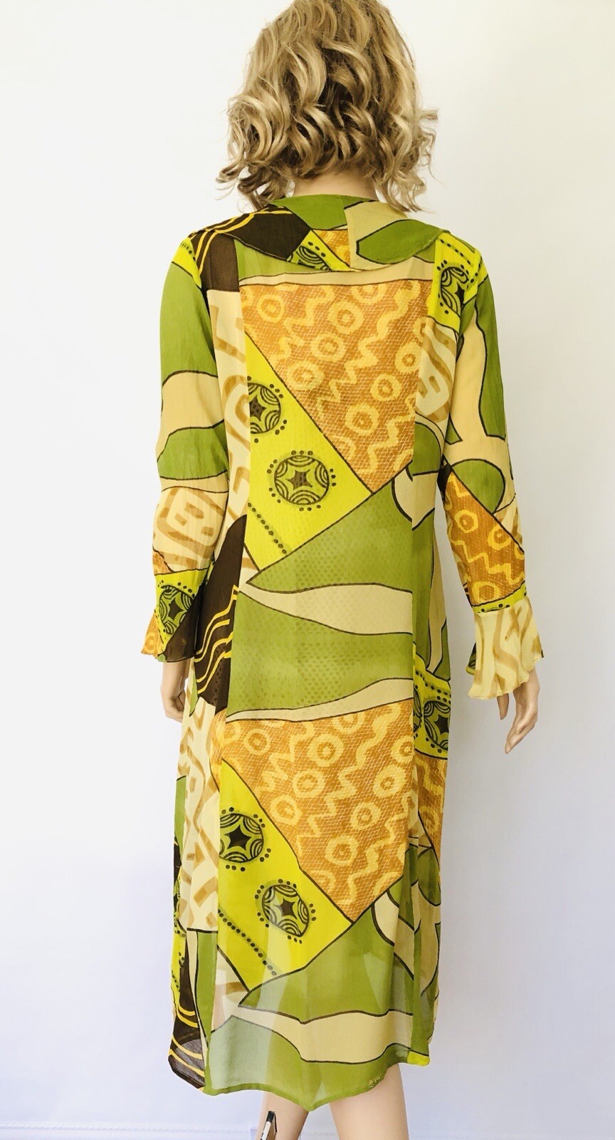 Kimono Duster chiffon maxi cardigan long cover up dress Vintage Sheer Robe SZ L