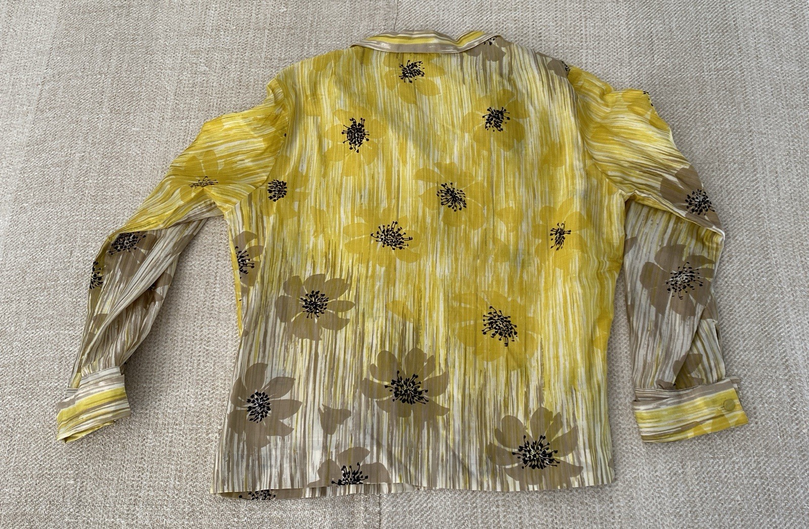 Vintage Vera Neumann 1960’s Silk Long Sleeve Blouse Shirt Yellow Flowers