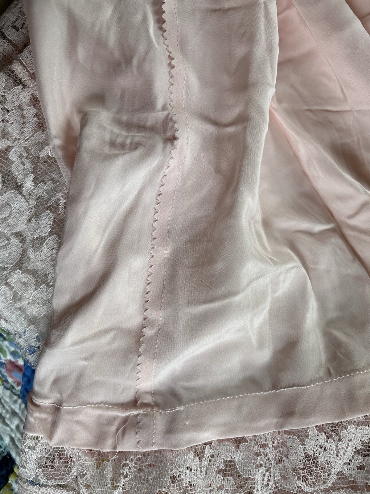 Vintage Half Slip Pink Custom Made Midi Length Wide Lace and Ribbon Trim
