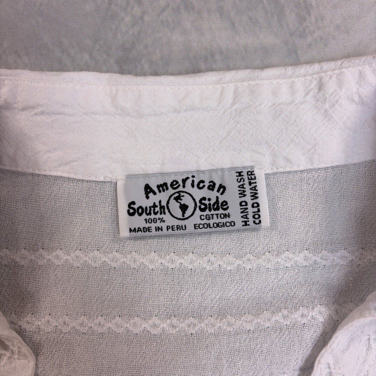 Vintage American South Side Blouse Womens M White Good Crochet Patchwork Gauze