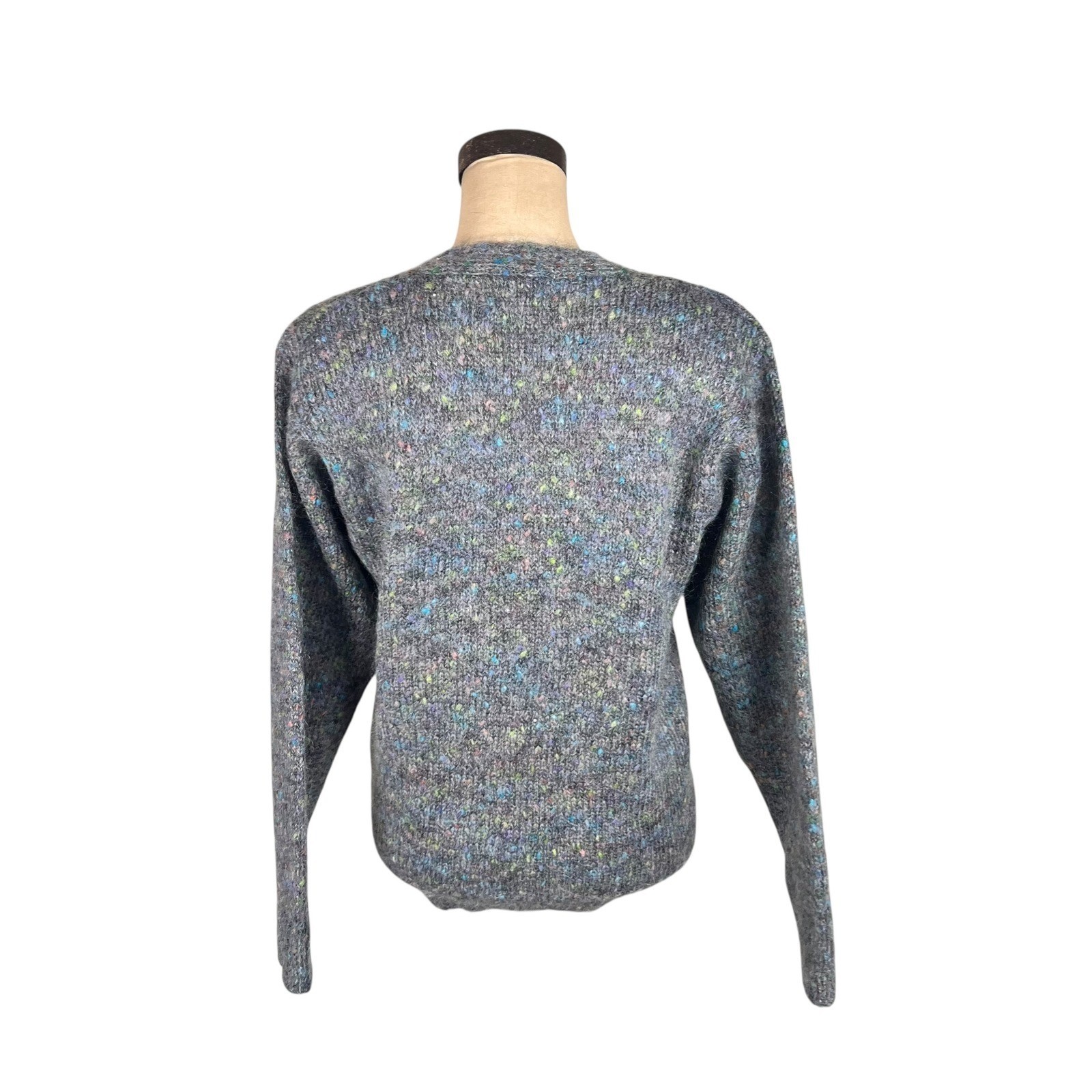 Vintage Mohair Blend Sportables Grey Confetti Knit Cardigan Sweater Small