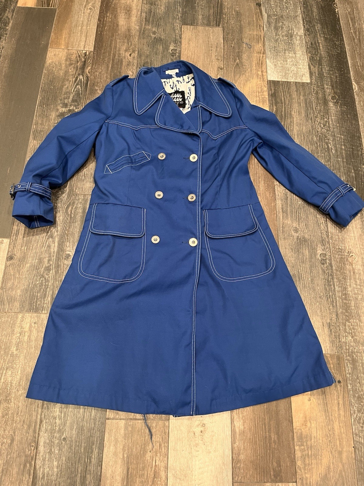 Vintage MOD Fleet Street Rain/Shine TRENCH Coat Sz 16 Water Repel 60’s 70’s Blue