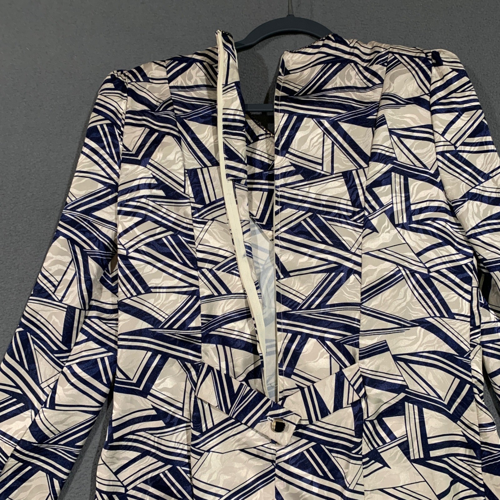 JoHanna York Skirt Suit Womens M VTG 80s Geometric Navy Gold Professional Set
