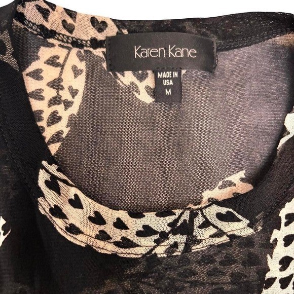 🎀 VINTAGE Karen Kane Mesh Bow Print Top M Made in USA EUC
