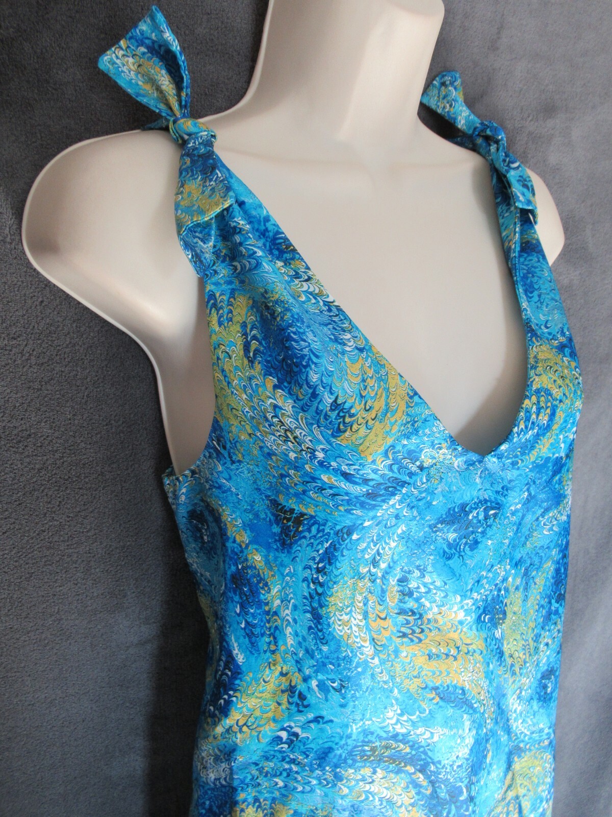 60’s 70’s Vintage Psychedelic Blue Illusion Tie Shoulder Shift Mod Sun Dress M/L