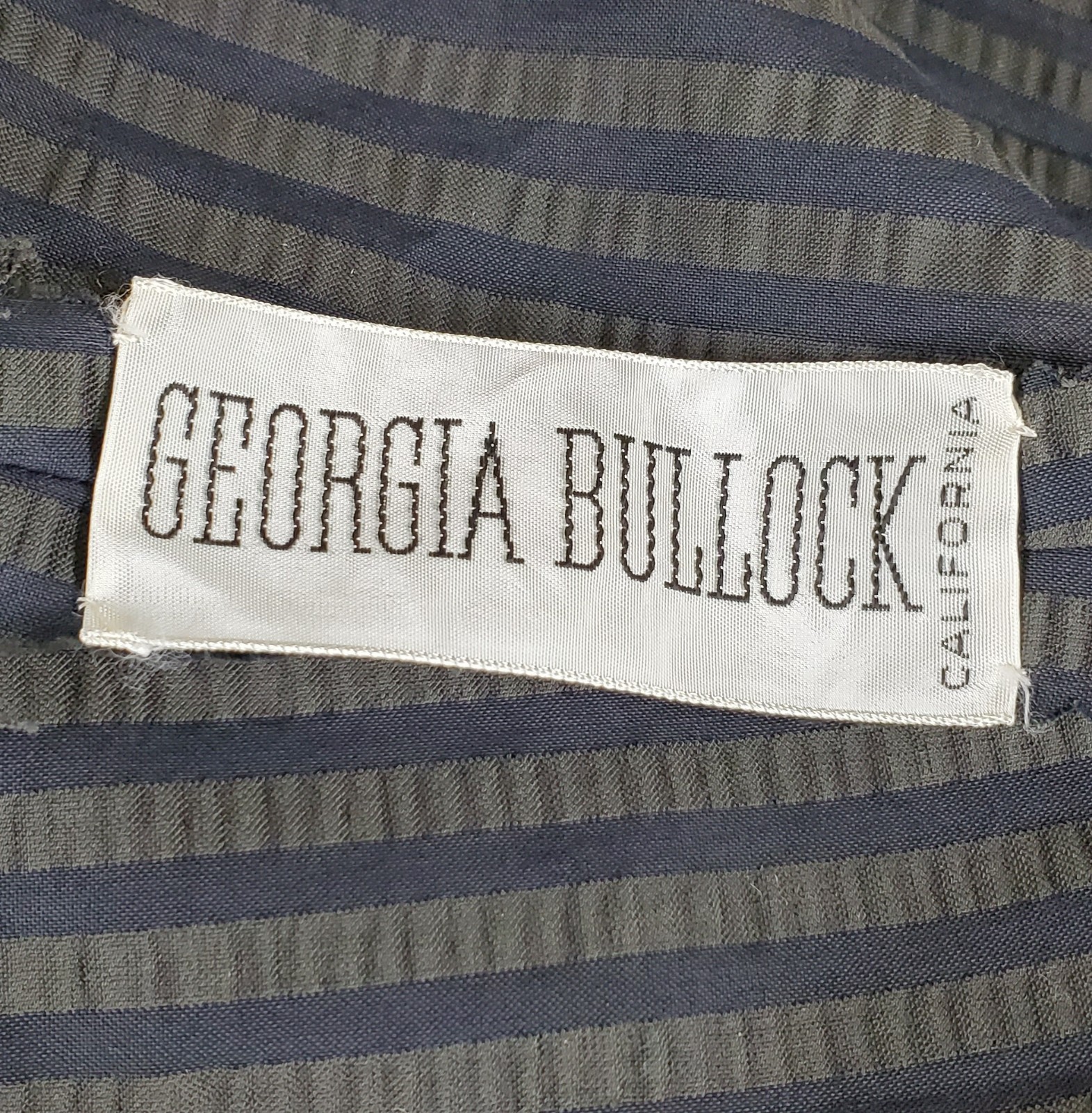 Vtg 50s 60s dress Georgia Bullock designer Size L chest 22 striped blue grey
