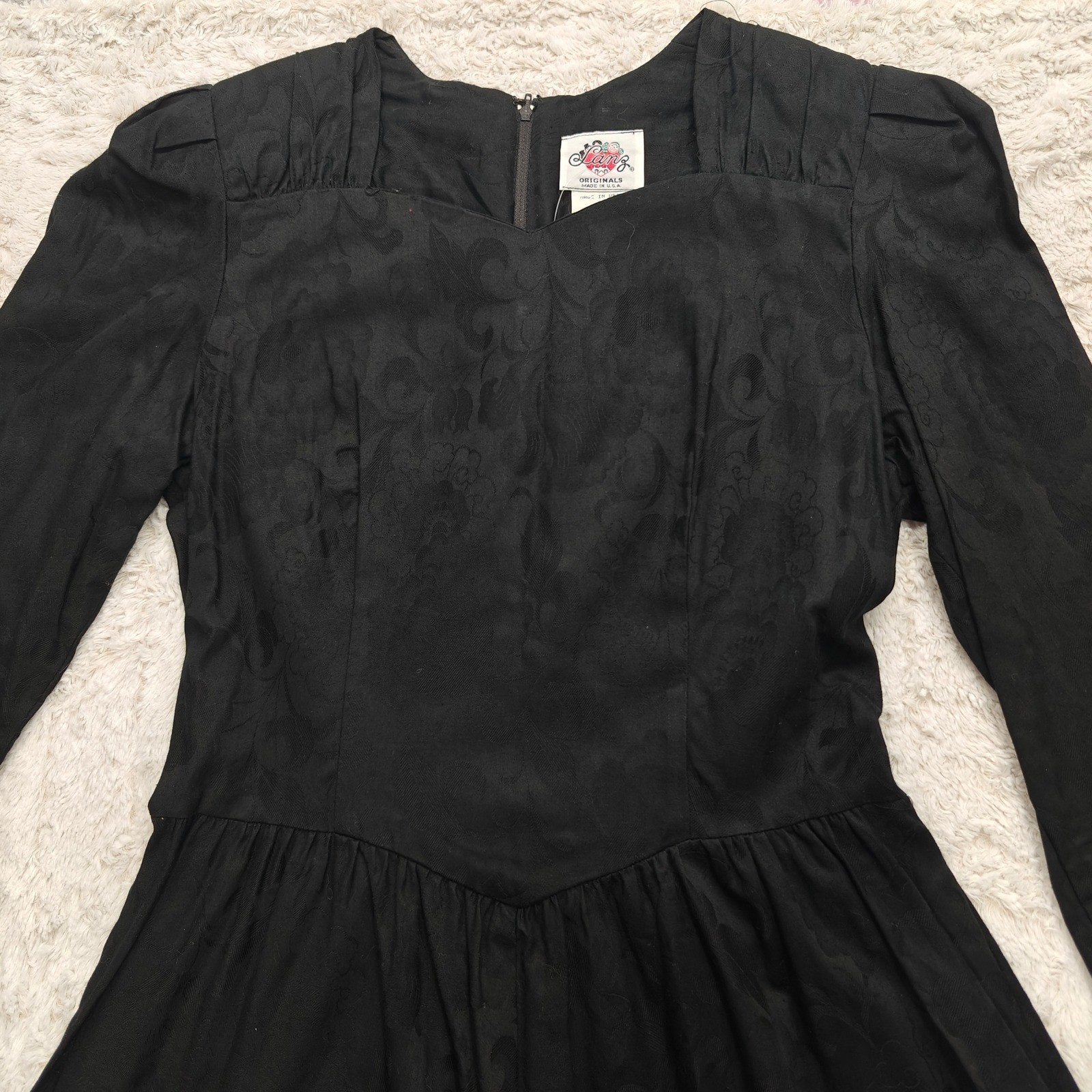 VTG Lanz Dark Romantic Gothic Midi Dress Womens Size 14 Floral Jacquard Vamp