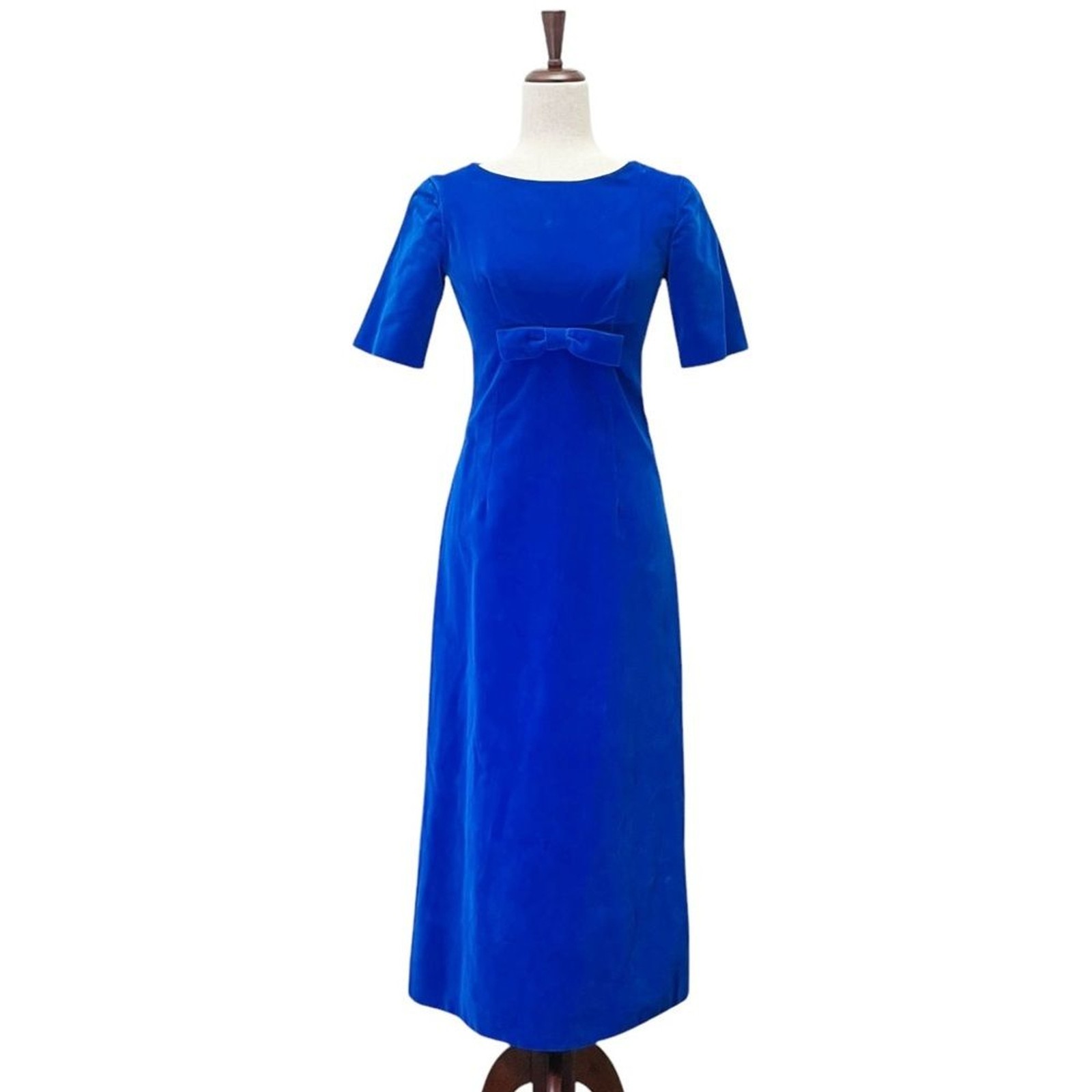 Vintage 1960s Handmade Royal Blue Velvet Dress Modern Size 0 Long Evening Gown