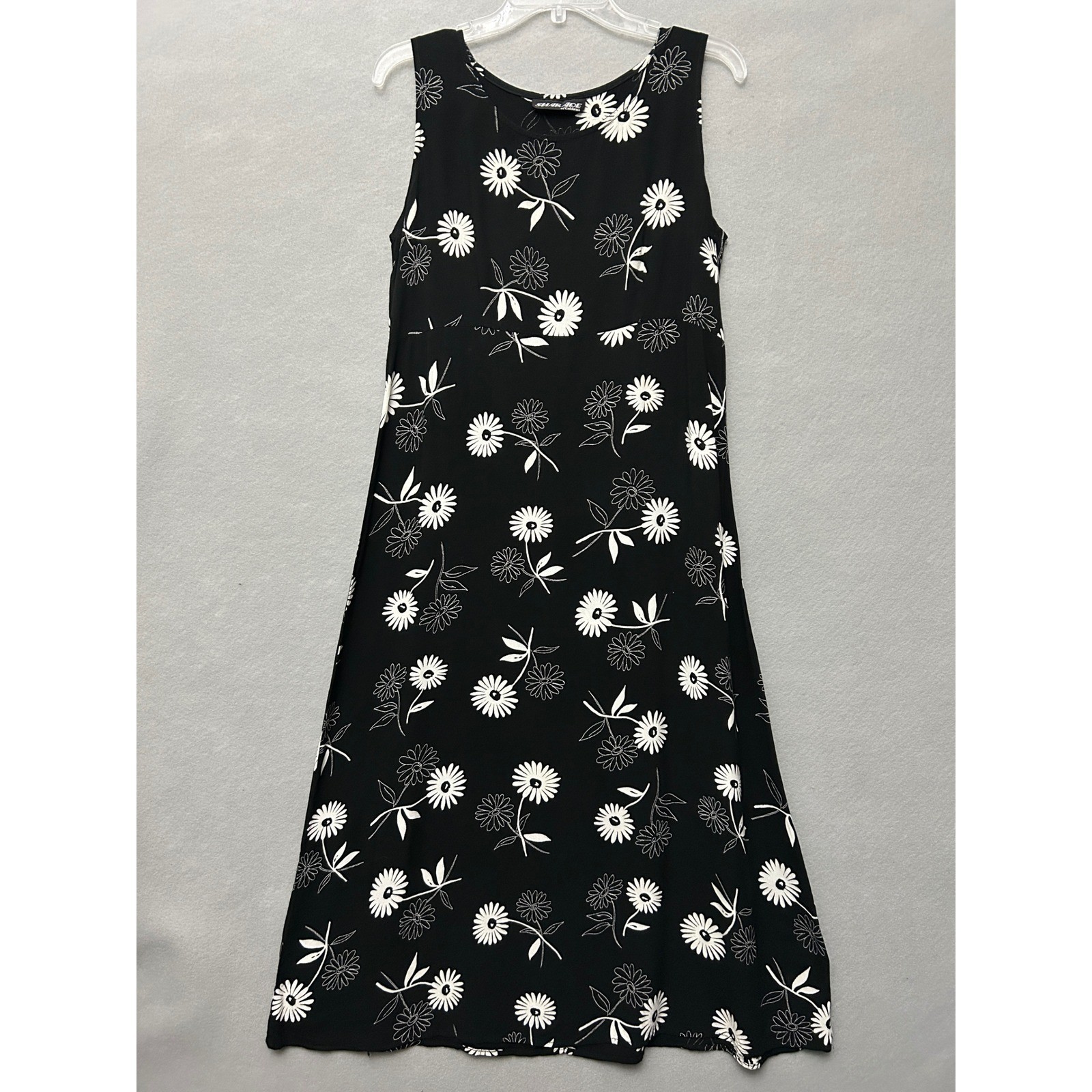 90s Maxi Dress Sleeveless Tank Floral Women’s M/L Black & White Flowy 2000s Y2K