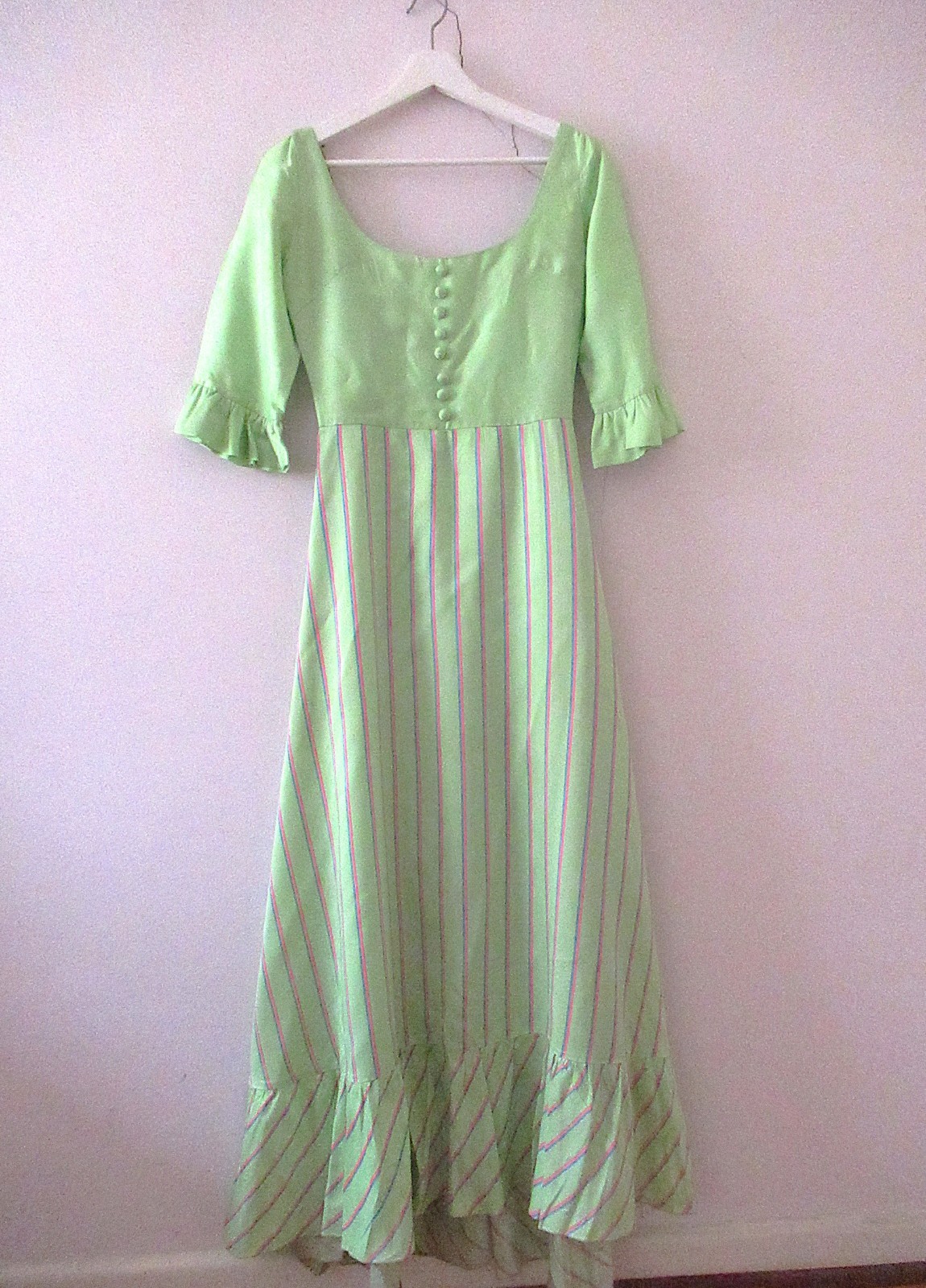 Vintage 70s Lime Green Prairie Bridgerton Empire Line Maxi Dress Small