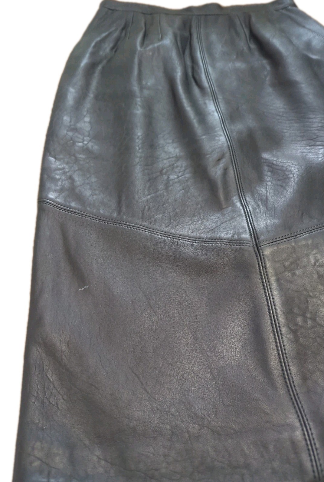 Vintage Black Leather Pencil Skirt Zipper With Snap Closure Front Slit Size 9/10