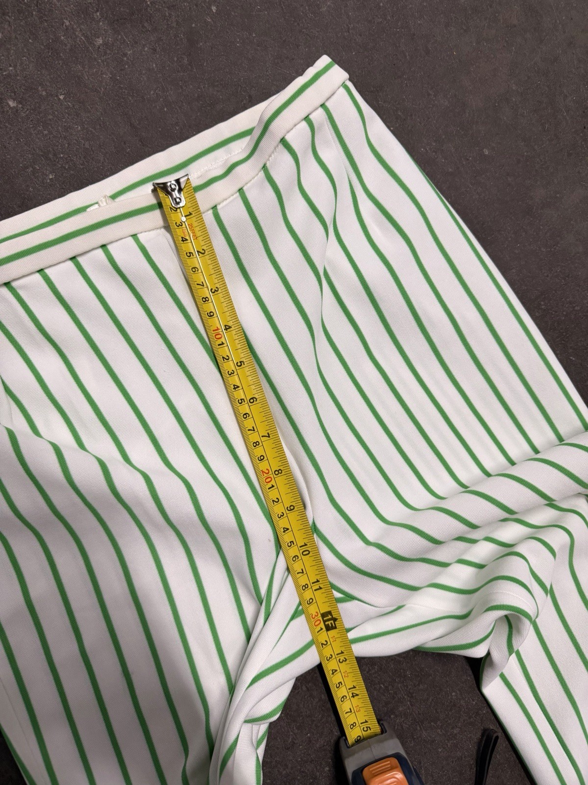 Vintage 1970s Green White Striped High Rise Polyester Trousers Hippy Retro