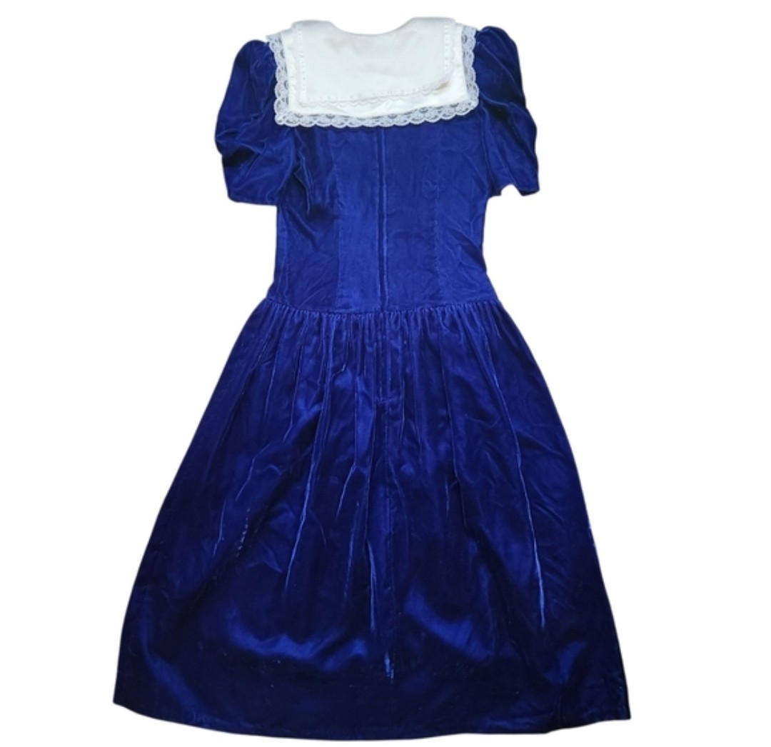Vintage Gunne Sax By Jessica McClintock 70’s 80’s Dress Blue Velvet Size Small 5