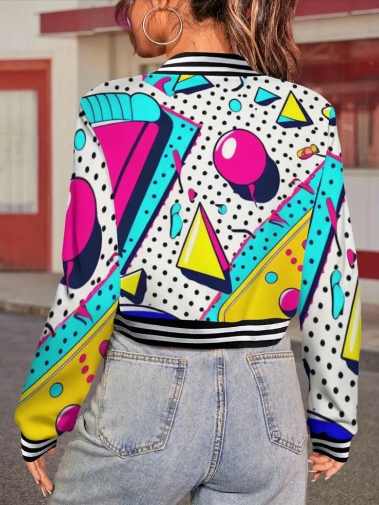 Woman’s Retro Baseball Jacket 80’s, 90’s Vibrant Colors Size Medium Cropped